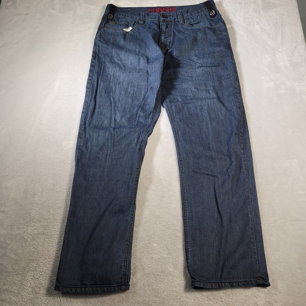 Coogi Jeans Mens 36x32 Blue Denim Straight Leg Embroidered Graphic RN 111642